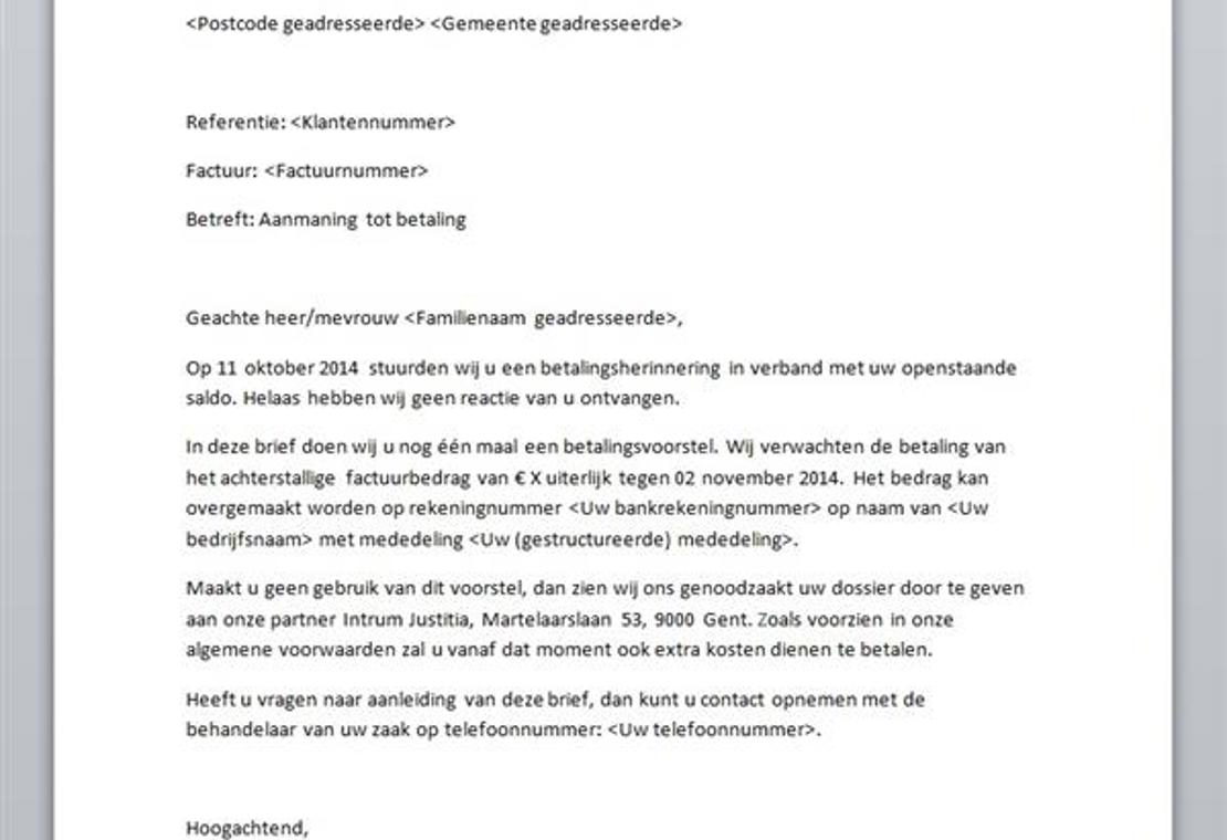 Aanmaningsbrief Voorbeeld
