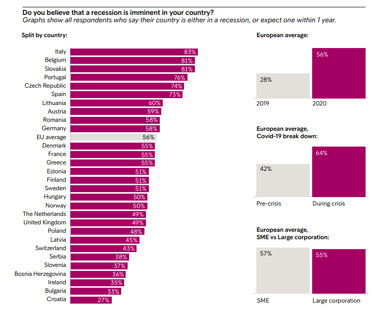 Bedrijfsleiders die geloven dat wij in een recessie belanden (%)